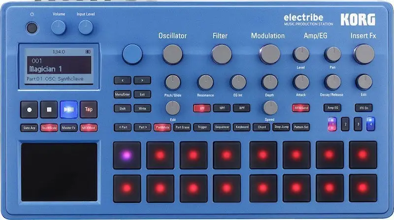 The electribe is a synthesizer-based production machine that transforms inspiration into sound at lightning speed. It contains numerous analog oscillators and a wide variety of filters. Whether you're selecting sounds or editing, all the action