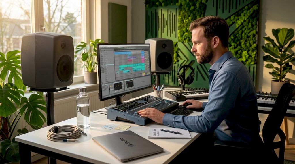 Man puts together an audio PC in his home studio