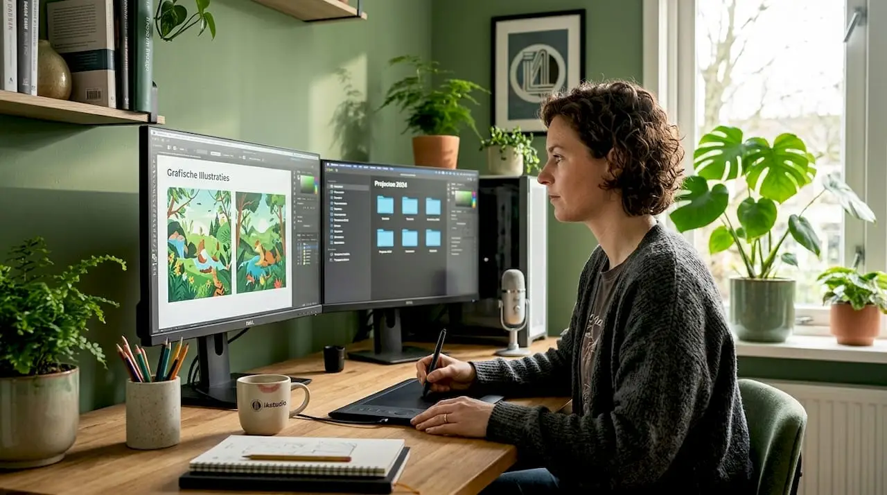 Een grafisch vormgever is bezig met het samenstellen van een pc die helemaal is afgestemd op zijn wensen.