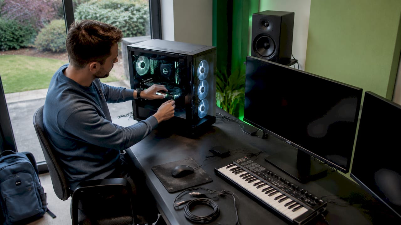 Studio pc examples: the best configurations in 2026 4 A technician adjusts the hardware of the studio PC