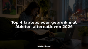 A music producer is adjusting his MIDI controller while sitting at his laptop.