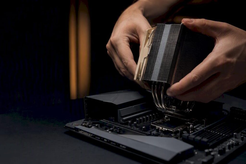 Close-up of the processor and motherboard in the workshop