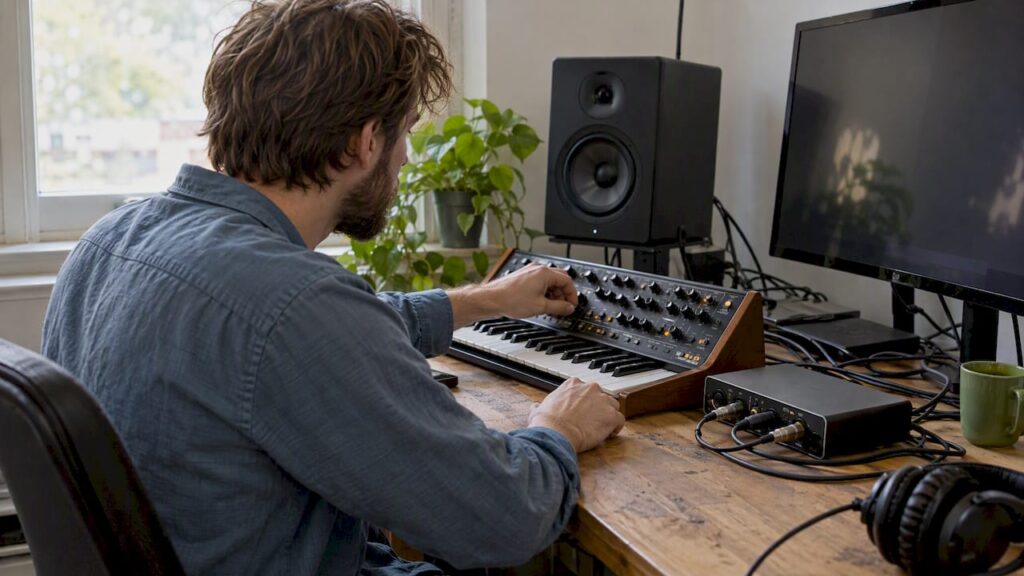 Hardware synthesizer connected to an audio interface
