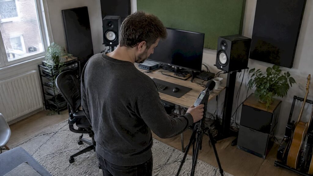 Sound level meter at the listening position in a home studio