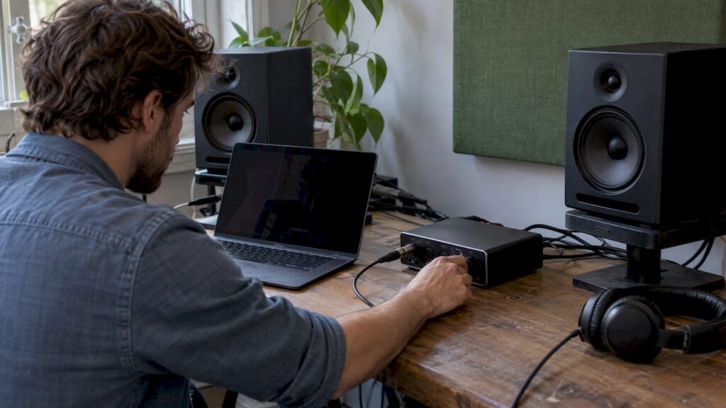 Audio interface connected to studio equipment