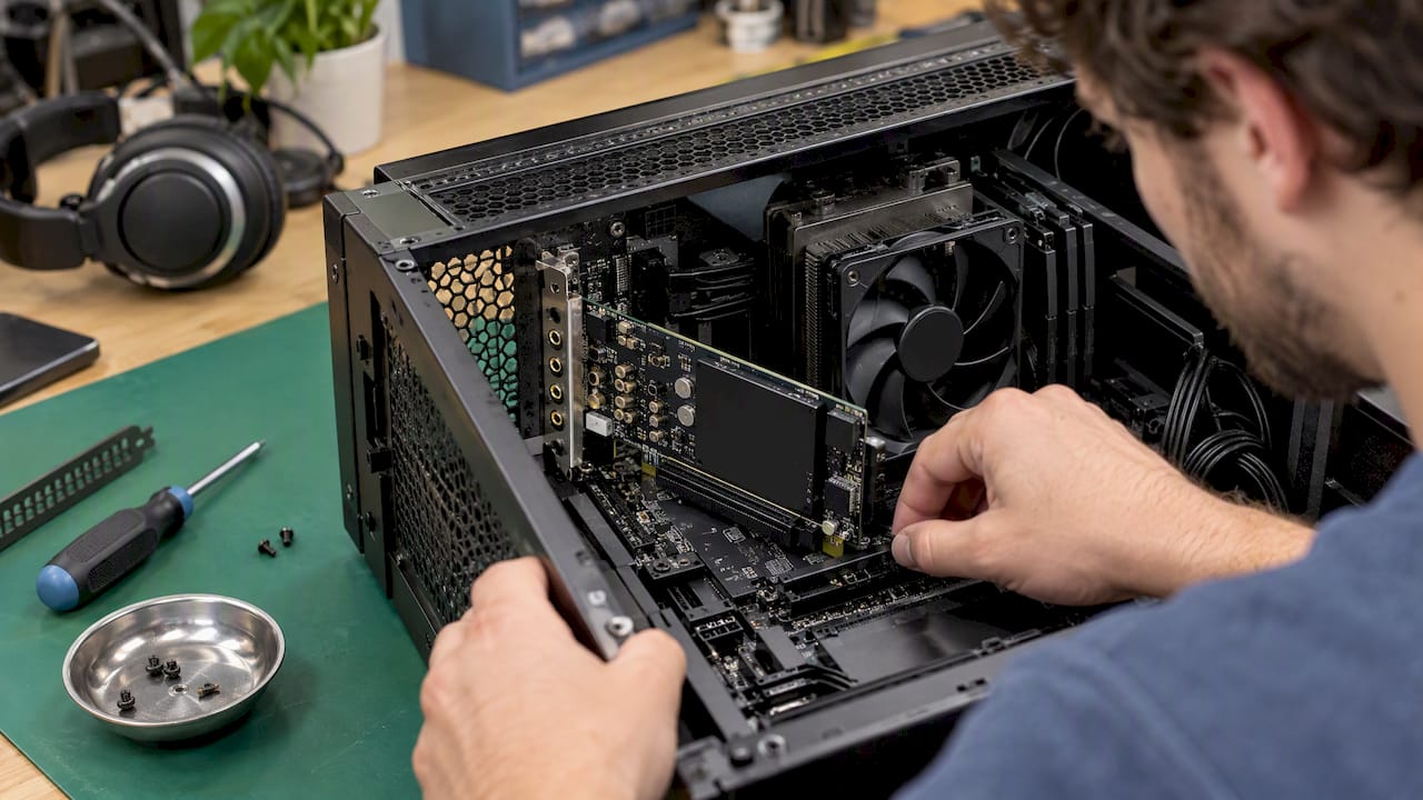 PCIe audio interface built into a studio PC
