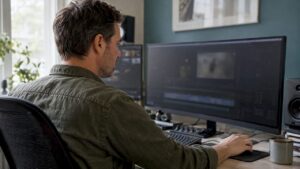 The editor selects an NVIDIA driver on the studio PC